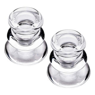 Clear Glass Taper Candle Holders Set Two For Sale