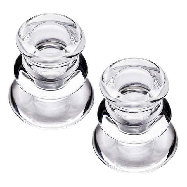 Clear Glass Taper Candle Holders Set Two For Sale