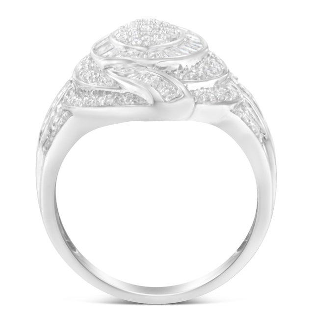 Elegant and timeless, this gorgeous 92.5% sterling silver and diamond cocktail ring features your choice of 1.14 or 1.19...