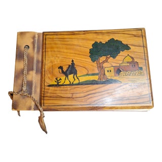 1930s Bezalel Jerusalem Olive Wood Autograph Diary Palestine Wwii Judaica Hebrew For Sale