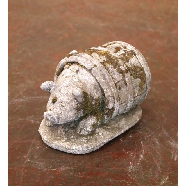 Sculpture Materials Set of Two 19th Century French Weathered Concrete Pig Garden Sculptures For Sale - Image 7 of 11
