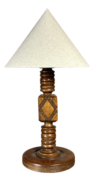 Mid-Century Brutalist French Wood Table Lamp from Charles Dudouyt, 1950s