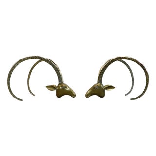 1960s Pair of Brass Ibex Rams Heads in the Style of Alain Chervet For Sale