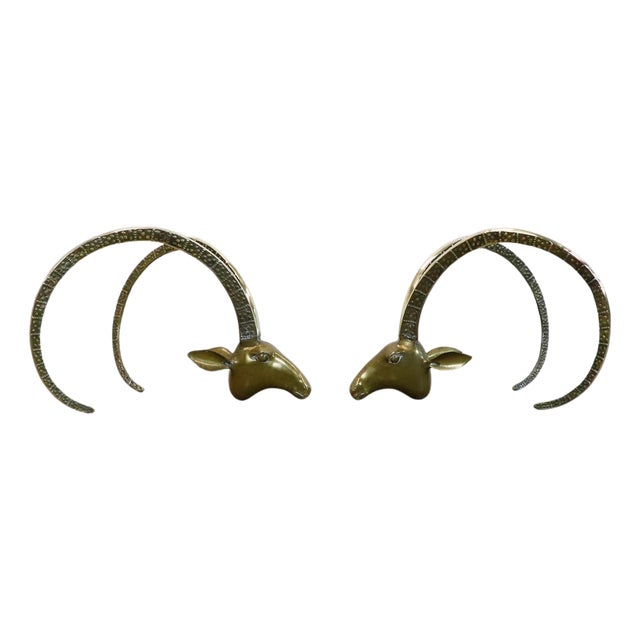1960s Pair of Brass Ibex Rams Heads in the Style of Alain Chervet For Sale