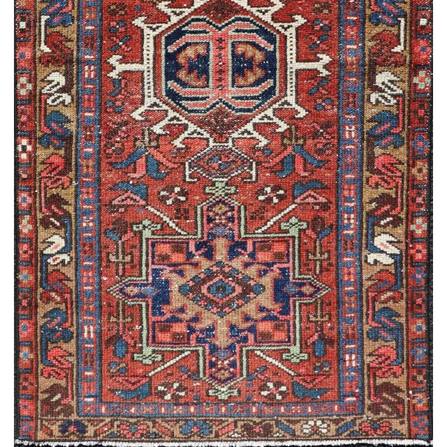Early 20th Century Antique Colorful Persian Heriz Rug With a Bold Geometric Design For Sale - Image 5 of 11