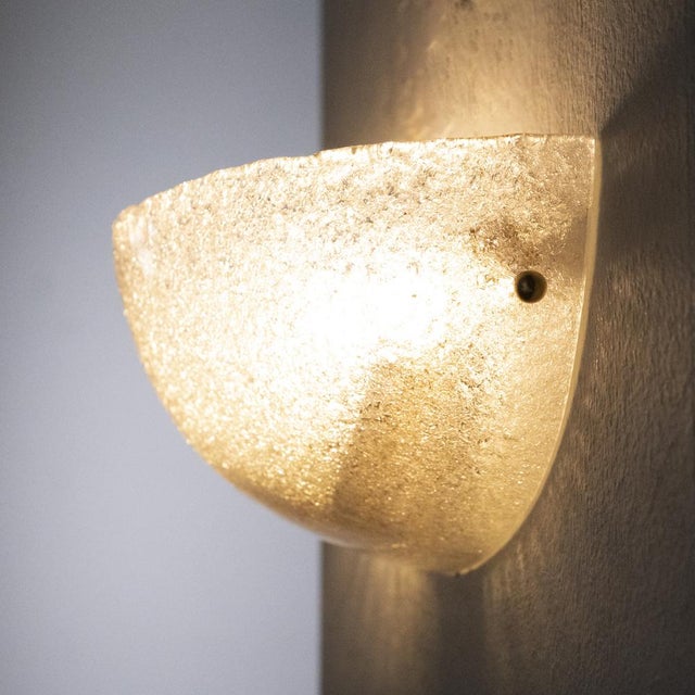 Handmade Murano Glass Wall Sconce in Clear Color, Artistic Glass Leaf with Grit, 1980s For Sale - Image 3 of 12