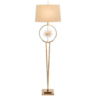 Modern Brass and Rock Crystal Sphere Floor Lamp For Sale