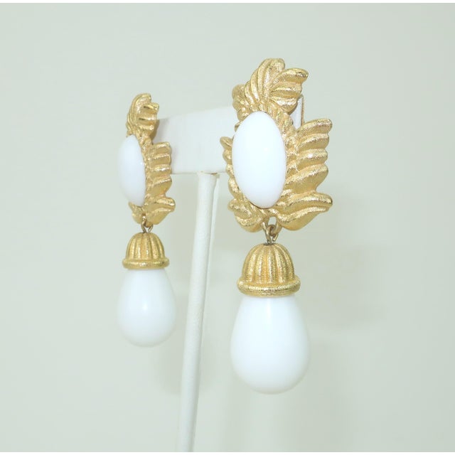 Givenchy Givenchy Gold Plate White Drop Dangle Earrings, 1980's For Sale - Image 4 of 10