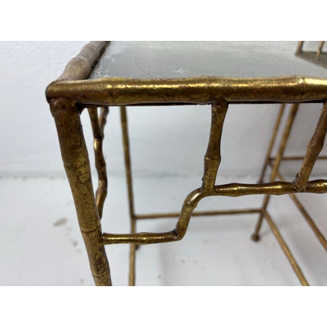 Vintage Faux Bamboo Gilded Metal Nesting Tables For Sale - Image 4 of 9