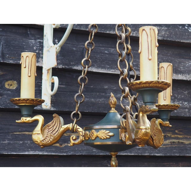 Mid-Century French Empire Style Bronze 3-Branch Swan Chandelier by Lucien Gau, 1970s For Sale - Image 18 of 18