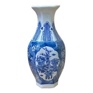 Chinese Blue White Porcelain Hexagon Flowers Graphic Small Vase - Set of 2