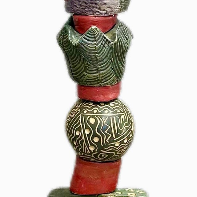 Contemporary Marc Zimmerman "Live and Let Live" Glazed Ceramic Totem, 62 Inches Tall, Green and Red Glaze, Mixed Organic Forms, Contemporary Art West Coast For Sale - Image 3 of 7