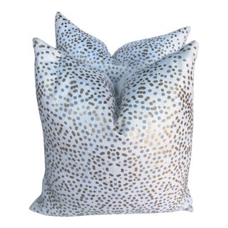 Pair of Gold/Silver Polka Dot Throw Pillows For Sale