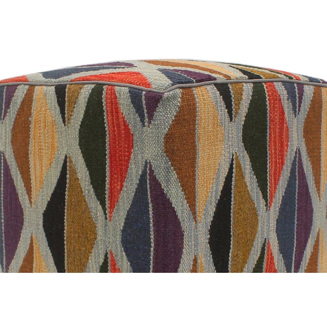 1990s Bohemian Handmade Kilim Upholstered Ottoman For Sale - Image 5 of 9