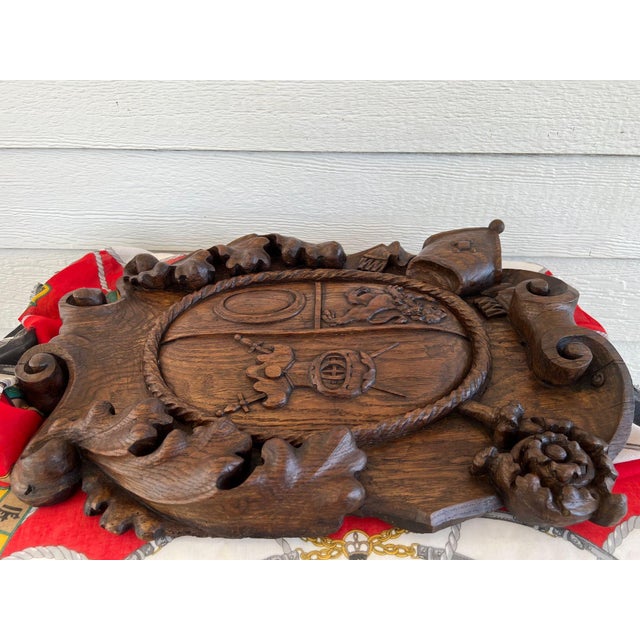 Antique French Gothic Wall Plaque Coat of Arms Carved Oak Renaissance C1890 For Sale - Image 14 of 18