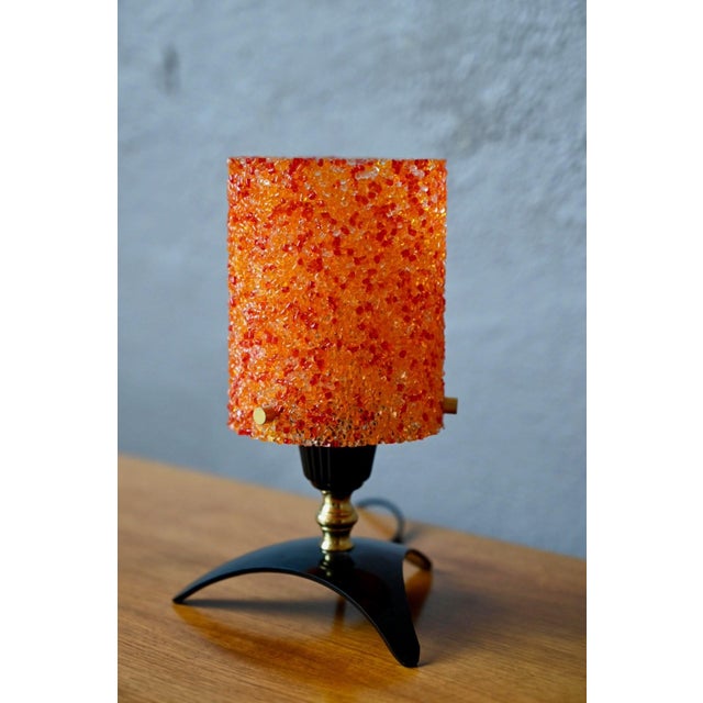 Metal Vintage Table Lamp with Orange Frosted Acrylic Shade and Brass Tripod Base, 1960s For Sale - Image 7 of 11
