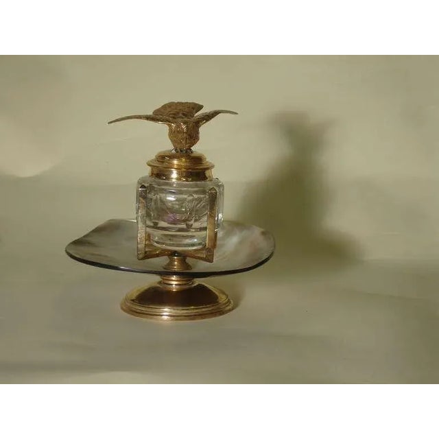 19th Century Inkwell-Harkness Library Gold Hummingbird on Crystal Inkwell SeaShell Mount and Gold Pl For Sale In West Palm - Image 6 of 7
