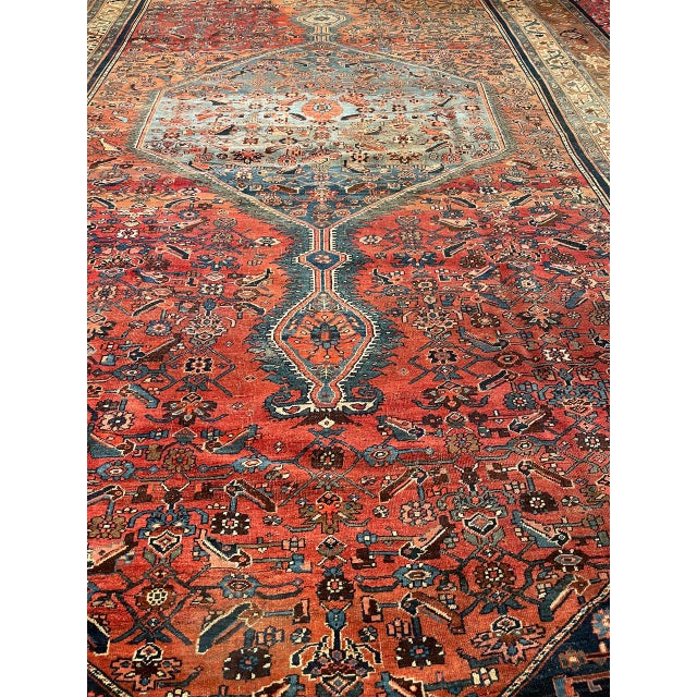 Persian 19th Century Oversized Persian Bidjar Rug, Hand-Knotted Wool, Herati Geometric Pattern, Pale Blue & Terracotta, 11x19 For Sale - Image 3 of 7