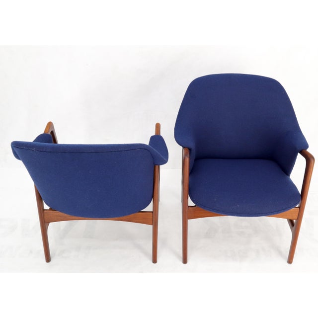 Mid 20th Century New Blue Wool Upholstery Teak Frames Danish Mid-Century Modern Lounge Chairs For Sale - Image 5 of 15