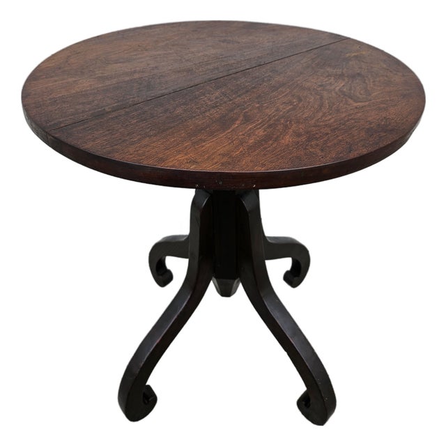 Primitive Round Wooden Pedestal Pub Table For Sale
