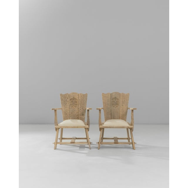 French Provincial 1970s French Carved Oak Armchairs With Upholstered Seats - A Pair For Sale - Image 3 of 18
