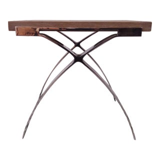 Interlude Home Wood Top and Steel Base Side Table For Sale