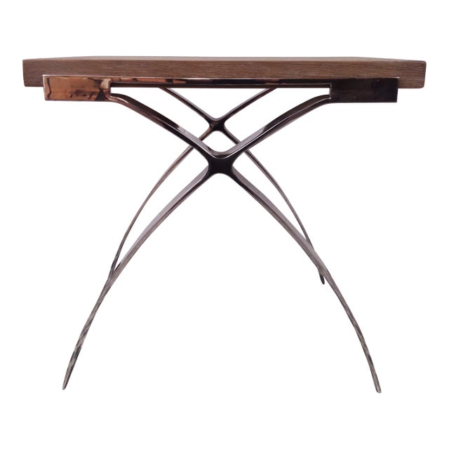 Interlude Home Wood Top and Steel Base Side Table For Sale
