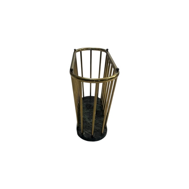 This vintage oval green marble and brass spindle magazine rack is a stylish addition to any living room. With no tools...