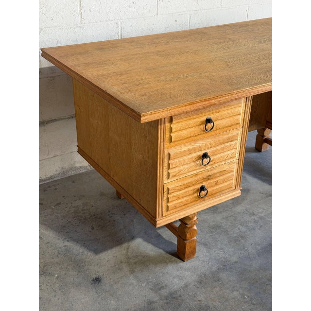 In Style of Henning Kjærnulf Oak Executive Desk With 6 Drawers Open Bookshelf Denmark Mid-Century Modern 1960s For Sale - Image 4 of 12