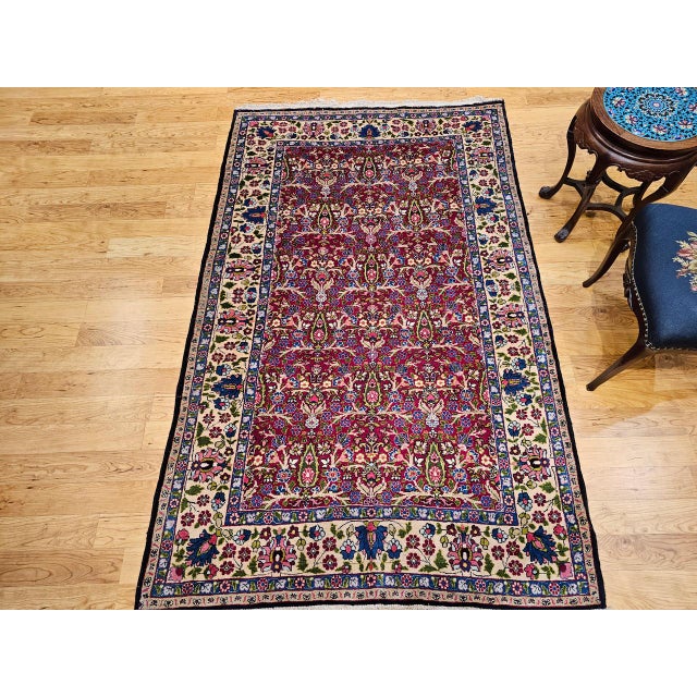 Vintage Persian Tabriz Area Rug, Hand-Knotted Wool, All Over Tree of Life Pattern, Magenta & Yellow, 5x7 For Sale - Image 16 of 16