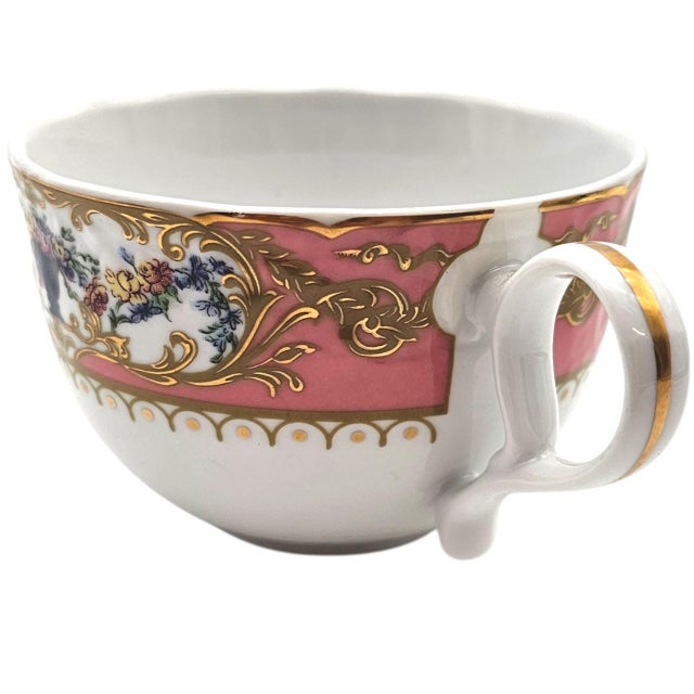 French Late 20th Century Andrea by Sadek “Collection Sèvres” Pink Floral Gilt Tea Cup & Saucer For Sale - Image 3 of 14