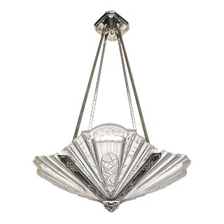 French Art Deco Pendant Chandelier Signed by Frontisi For Sale