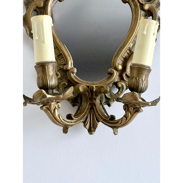 1950s Mid-Century French Rococo Revival Brass Wall Mirror Sconce, 1950s For Sale - Image 5 of 16