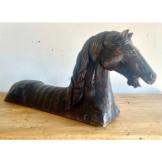 Primitive Hand-Chiseled Horse Sculptures, Wood, Spain, 1940s For Sale - Image 10 of 14