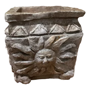 Antique Neoclassical Stone Garden Planter With Sun Face on All Four Sides