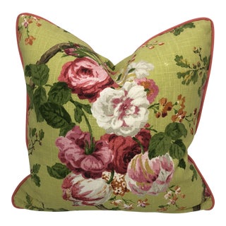 Contemporary Floral Magnolia Pillow With Coral Welt For Sale