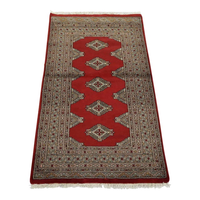 Bokhara Jaldar Rug 3’1” X 5’2” Red Wool Tribal Hand-Knotted Oriental Carpet For Sale
