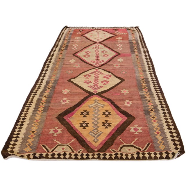 Tribal 1960s Vintage Turkish Kilim Rust Handmade Tribal Wool Rug For Sale - Image 3 of 10
