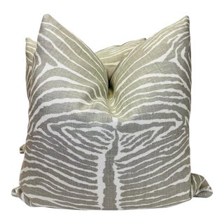 Brunschwig & Fils “Le Zebre Pewter” 22” Pillows-A Pair For Sale