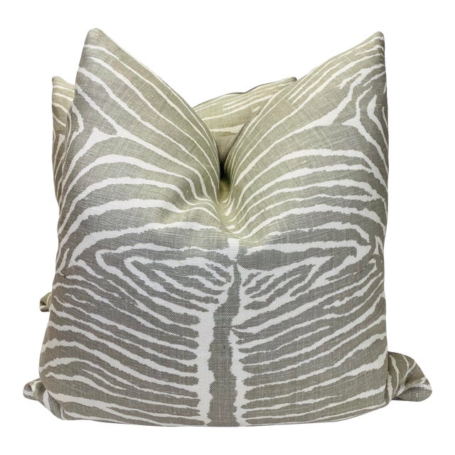 Brunschwig & Fils “Le Zebre Pewter” 22” Pillows-A Pair For Sale