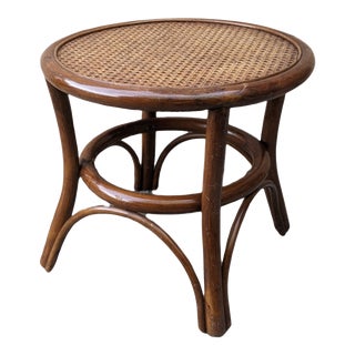 Vintage Coastal Boho Chic Bamboo and Woven Ratan Stool For Sale