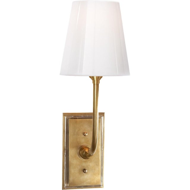 Modern Thomas O'Brien for Visual Comfort Signature Hulton Sconce in Hand-Rubbed Antique Brass with Crystal Backplate & White Glass Shade For Sale - Image 3 of 4