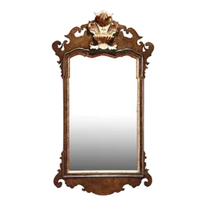 George II Style Burton-Ching Burl Walnut and Giltwood Mirror