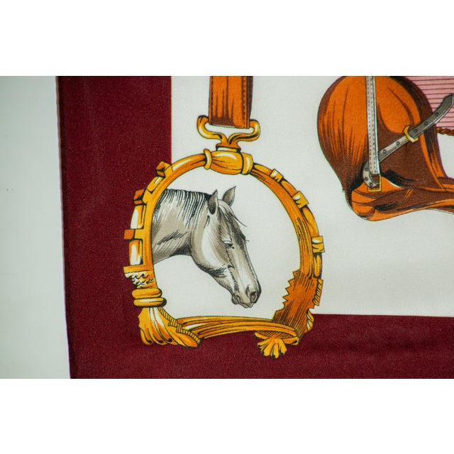 Brown Vintage Pink Scarf with Equestrian Royal Horse Carriages Motif For Sale - Image 8 of 12