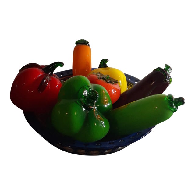 Contemporary Hand Blown Art Glass Vegetable Figurines- Set of 8 For Sale