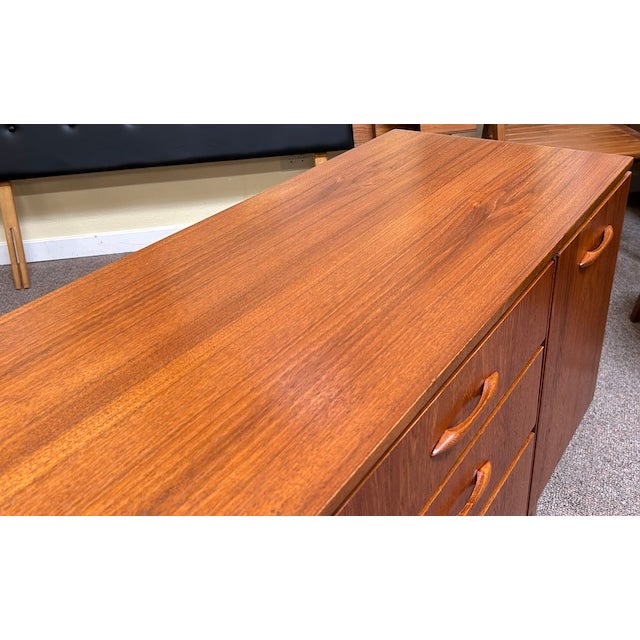 Mid Century Modern Teak Credenza c.1960 Left Side Cabinet W/ Shelf and Drawers. For Sale - Image 4 of 14