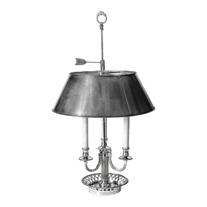 French Silver Plated Bronze Bouillotte Lamp, Antique