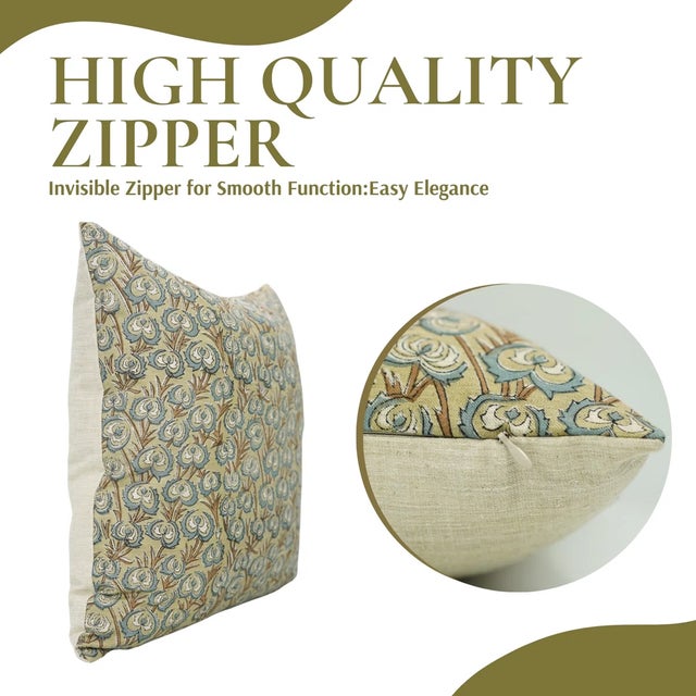 Art Deco Fabdivine Handcrafted Block Print Cushion Cover 12x20 Inch Viscose Linen-Heartvine For Sale - Image 3 of 5