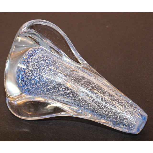 Vintage Murano Twisted Spiral Sky Blue and Clear Art Glass With Silver Murine 1960's For Sale - Image 10 of 13