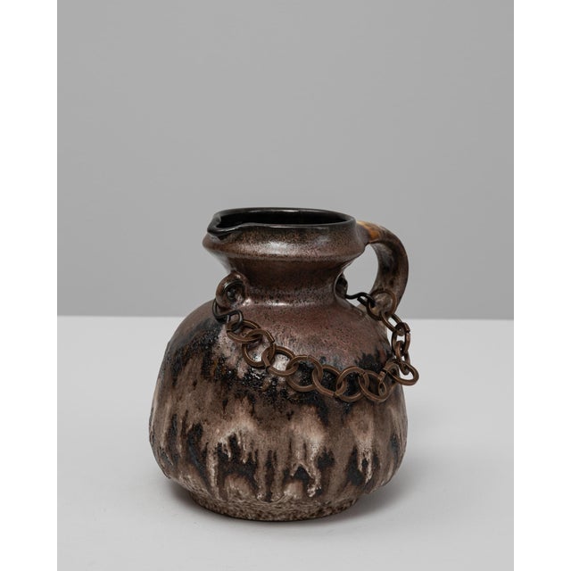20th Century German Drip Glaze Ceramic Vase With Chain For Sale - Image 4 of 18